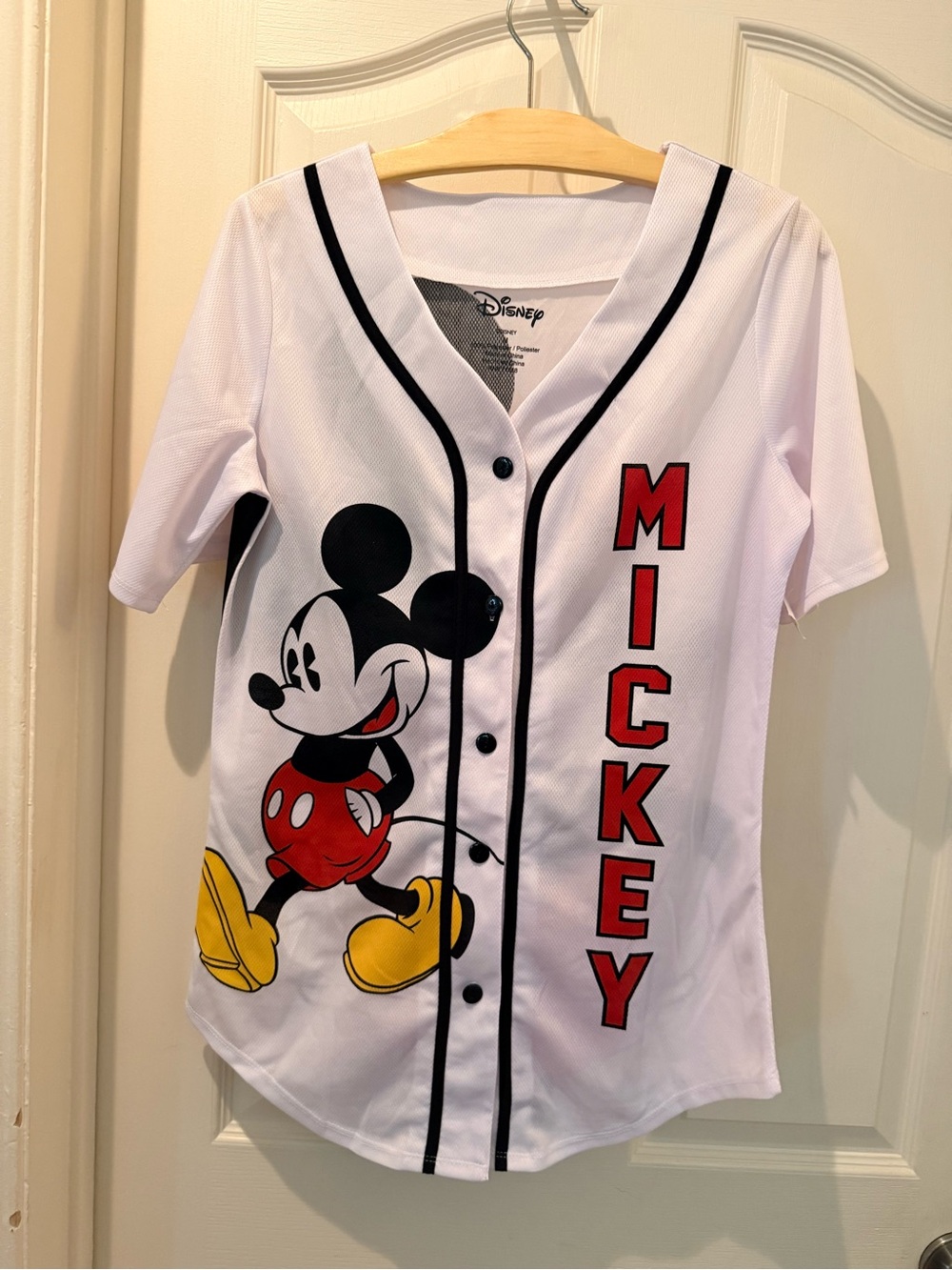Disney junior women's Mickey Mouse Baseball Style Shirt - White/Red/Yellow